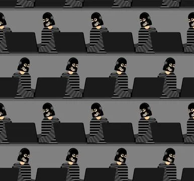 Call center scammer pattern seamless. swindler background. Criminal with he.. 스톡 일러스트