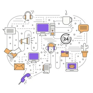 Call center speech bubble vector flat line art illustration Illustrazione stock