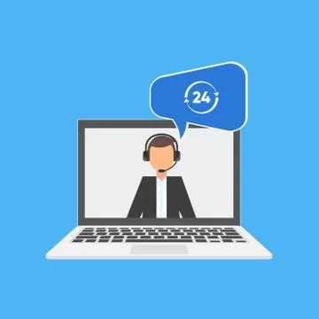 Call center support 24 7. Operator of call center. Customer service character. C Stock Illustration