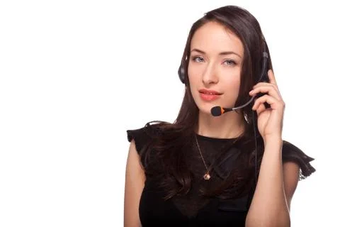 Call center support woman with headset Stock Photos