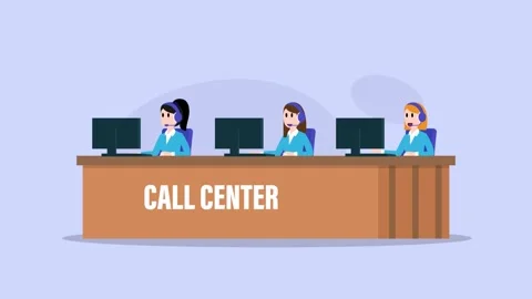 Call Center Team of Female Operators Working at Computers cartoon animation Stock Footage 337954609
