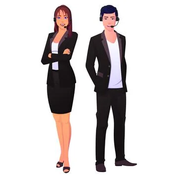 Call center technical support man and woman team Premium Vector Stock Illustration