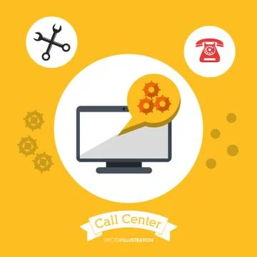 Call center technology computer tool gear telephone Illustrazione stock