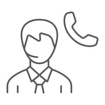 Call center thin icon, support and helpline, man support operator sign vector Stock Illustration