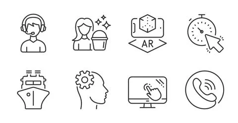 Call center, Touch screen and Cleaning icons set. Augmented reality, Engineering 스톡 일러스트
