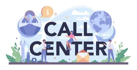 Call center typographic header. Comsult clients and help them with problems. Stock Illustration