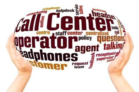 Call center word cloud hand sphere concept Stock Illustration