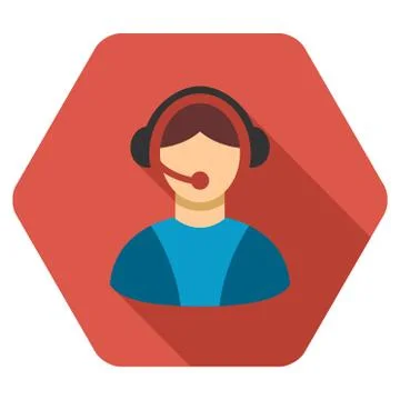 Call Center Worker Flat Hexagon Icon with Long Shadow Stock Illustration