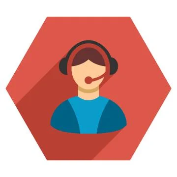 Call Center Worker Flat Hexagon Icon with Long Shadow Stock Illustration