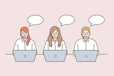 Call center workers during work concept. Illustrazione stock