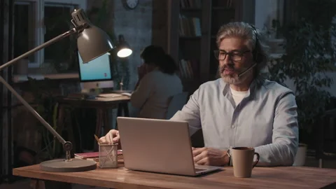 Call Center Workers At Nightshift Video stock 148353998