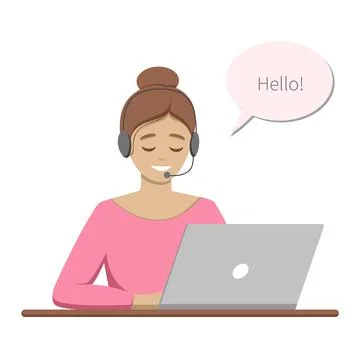 Call centre operator with speech bubble Hello Stock Illustration