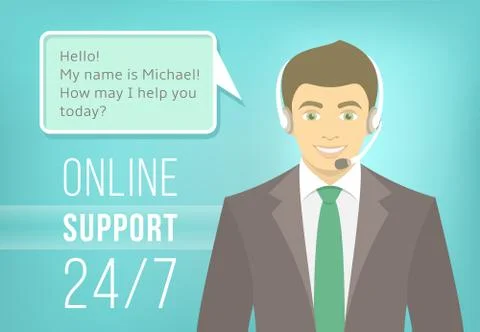 Call Centre Support Man with Headphones 스톡 일러스트