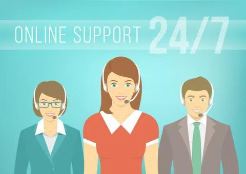 Call Centre Support Team with Headphones Stock Illustration