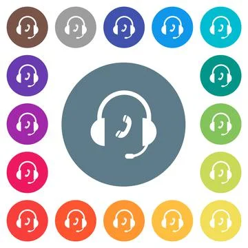 Call customer service flat white icons on round color backgrounds Stock Illustration