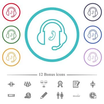 Call customer service outline flat color icons in circle shape outlines Stock Illustration