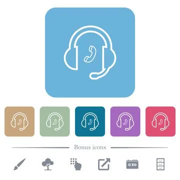 Call customer service outline flat icons on color rounded square backgrounds Stock Illustration