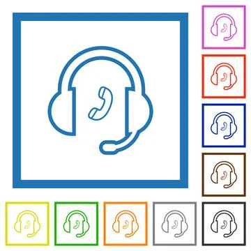 Call customer service outline flat framed icons Stock Illustration