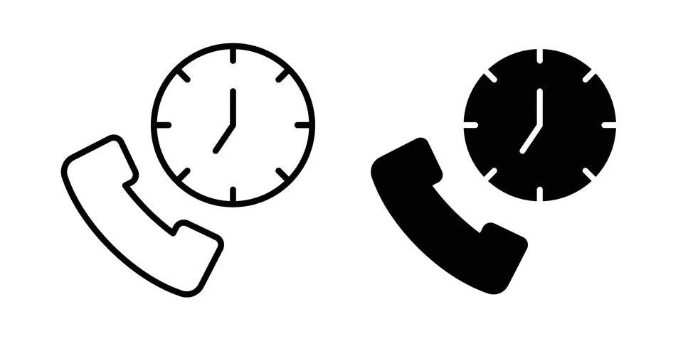 Call duration icon drawing lines. Silhouette style vector bundle Stock Illustration