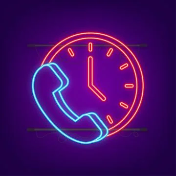 Call duration neon icon, Call Waiting, time. Vector stock illustration. Stock Illustration