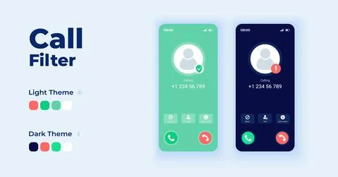 Call filter cartoon smartphone interface vector templates set Illustrazione stock