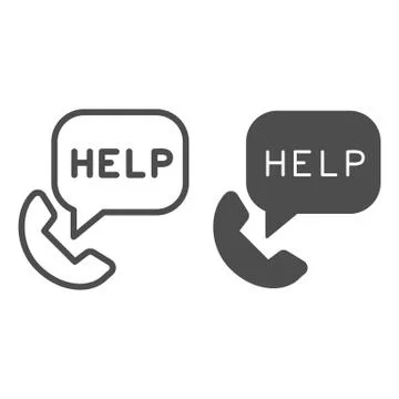 Call for help line and solid icon. Emergency calling with phone outline style 스톡 일러스트