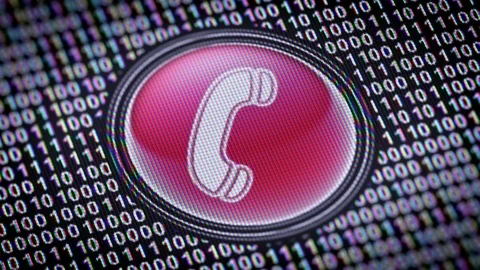 Call icon. Binary code ( array of bits ) in the screen. Looping footage Stock Footage 110621008