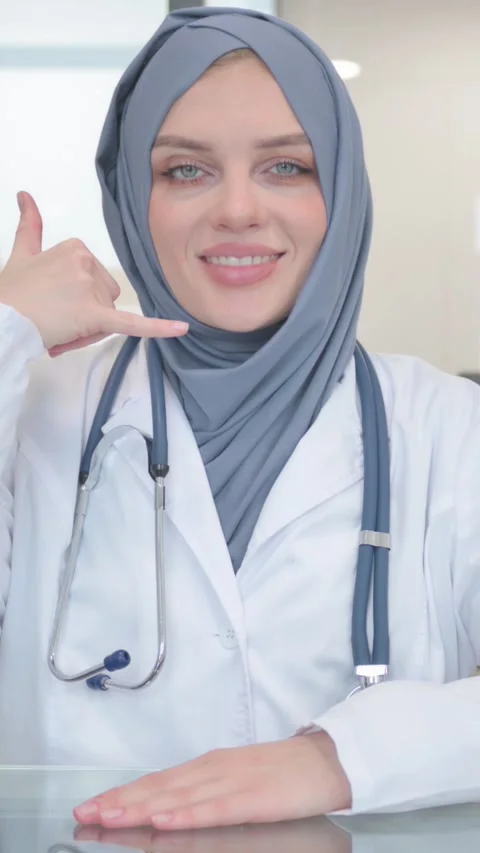 Call me for Help Gesture by Doctor in Hijab, vertical video Video stock 324782274