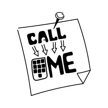 Call me note, Sticker to record, vector Hand drawn Stock Illustration