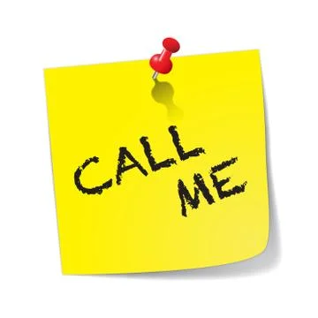 Call Me Yellow Sticky Note With Pin Stock Illustration
