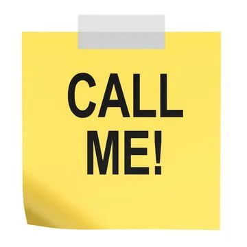 Call Me, yellow sticky note. 3D rendering Stock Illustration