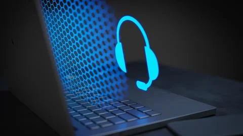 Call message communication glowing on a laptop with technology effects 3D Ren Stock Illustration