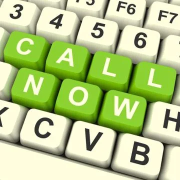 Call now computer keys in green for helpdesk or assistance 스톡 일러스트