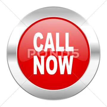 Call now red circle chrome web icon isolated. Stock Illustration