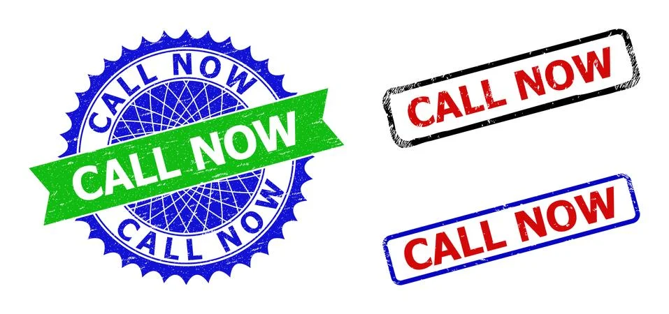 CALL NOW Rosette and Rectangle Bicolor Stamps with Rubber Surfaces イラスト素材