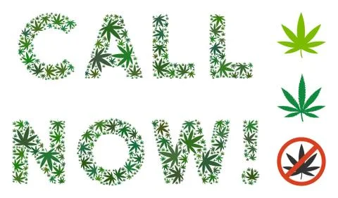 Call Now Text Composition of Hemp Leaves 스톡 일러스트
