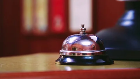 Call at old hotel bell on a marble stand Stock Footage 85158712