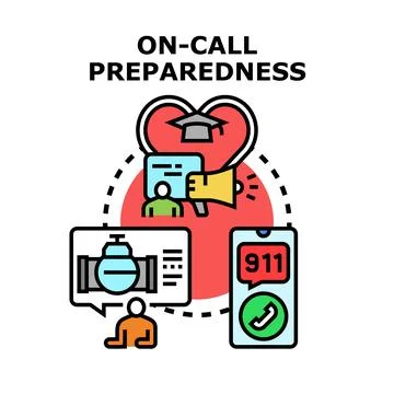 On call preparedness concept with emergency communication and technical suppo Stock Illustration