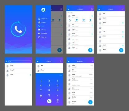 Call recorder ui design mobile user interface Stock Illustration