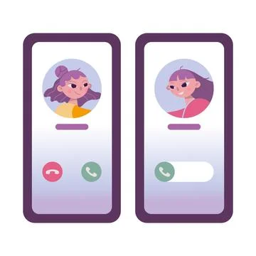 Call Screen Concept, cartoon style. Incoming Call Screen Template,  smartph.. Stock Illustration