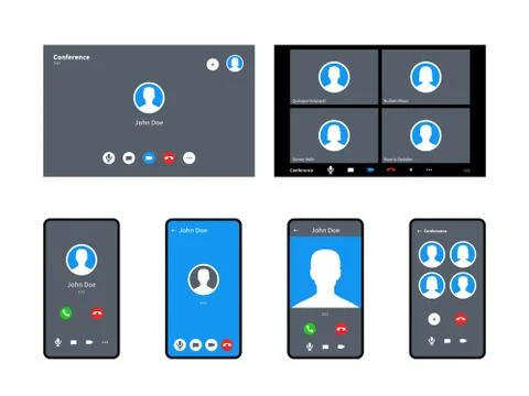 Call screen template. Incoming video calls accept and decline button mobile Illustrazione stock