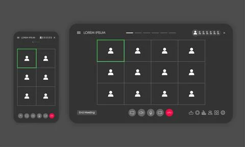 Call screen template on window browser or app. Video chat or meeting or confe Stock Illustration