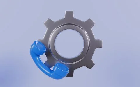 Call Support Icon with Gear Symbol 3d illustration Ilustração Stock