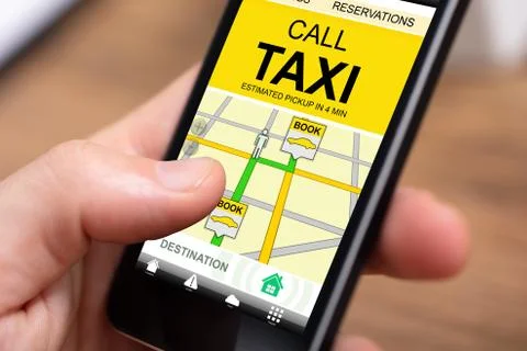 Call Taxi Application On Mobile Screen Stock Photos