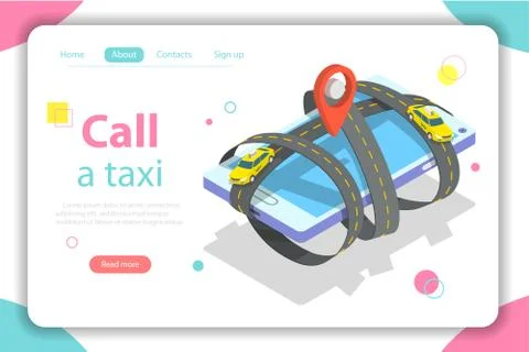 Call a taxi flat isometric vector concept illustration. Stock Illustration