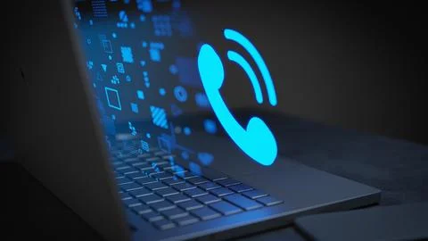 Call technology abstract laptop communication support concept 3D Render Illustrazione stock