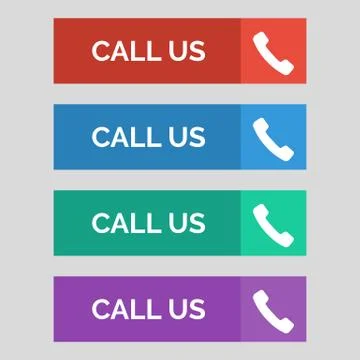 Call us flat buttons on grey background. Illustrazione stock
