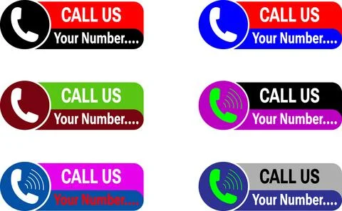 Call us now labels vector set with phone icons for customer promotion Stock Illustration