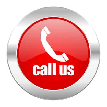 Call us red circle chrome web icon isolated. Stock Illustration