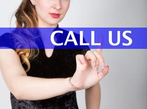 Call us written on virtual screen. technology, internet and networking concept Stockfoto's